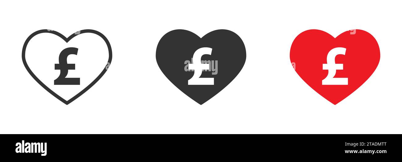 Heart icon with british currency sign inside. Vector illustration Stock Vector