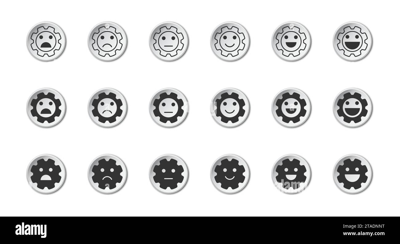 Gear with rating emotion icon set. Vector illustration Stock Vector