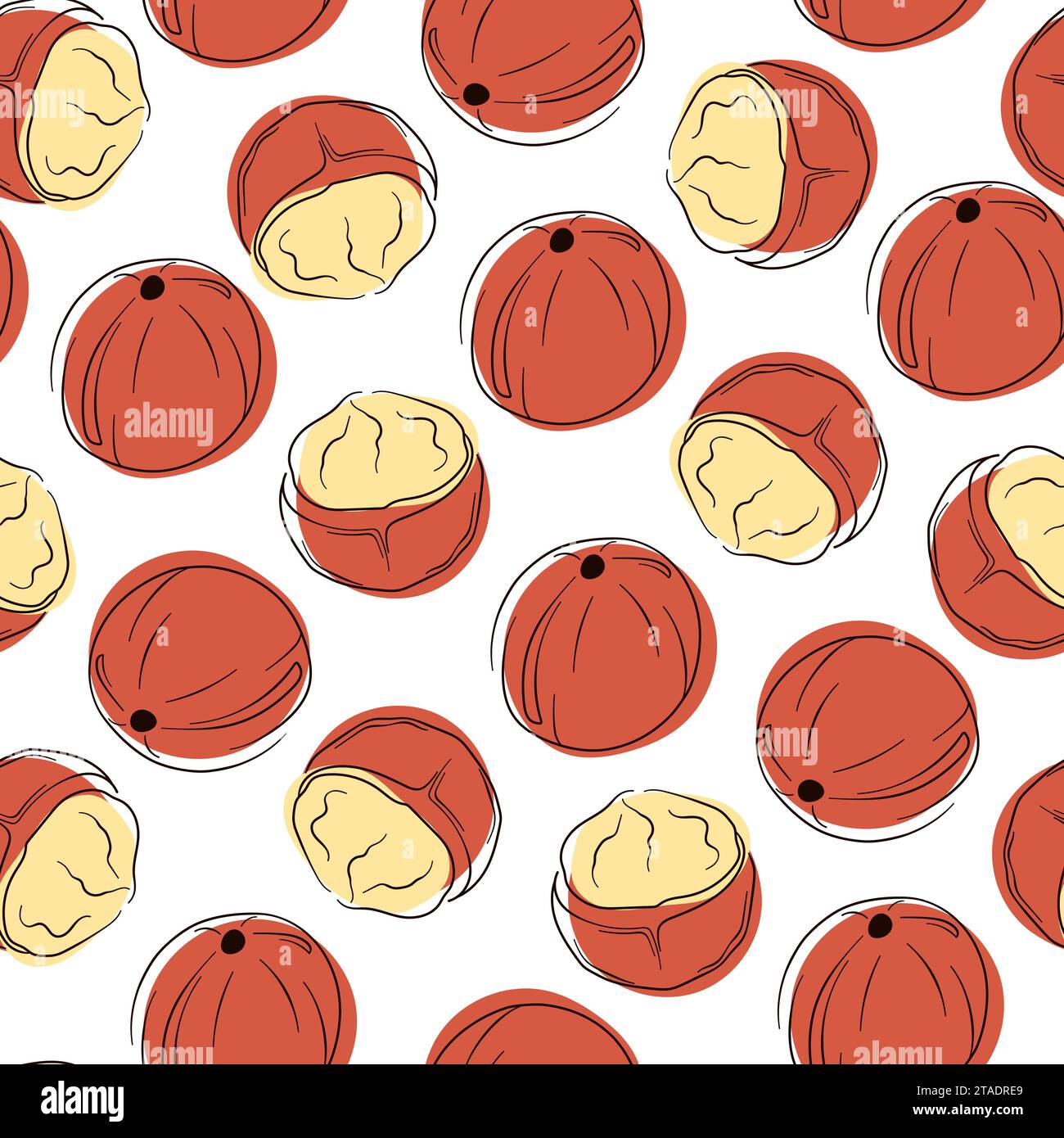 Macadamia line art style seamless pattern. Vector illustration of nuts ...