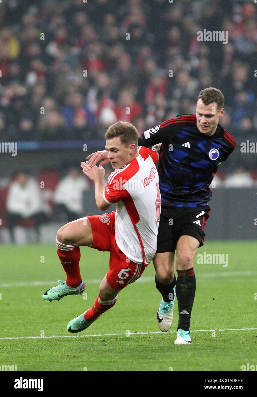 Munich, Germany. 29th Nov, 2023. MUNICH, Germany 29. November 2023; 6 Joshua KIMMICH and #12 Lukas Lerager during the football Champions League Match between Fc Bayern and F.C. COPENHAGEN in Munich at the Allianz Arena on Wednesday 29 November. - picture is for press use; photo by Arthur THILL/ATP images (THILL Arthur/ATP/SPP) Credit: SPP Sport Press Photo. /Alamy Live News Stock Photo