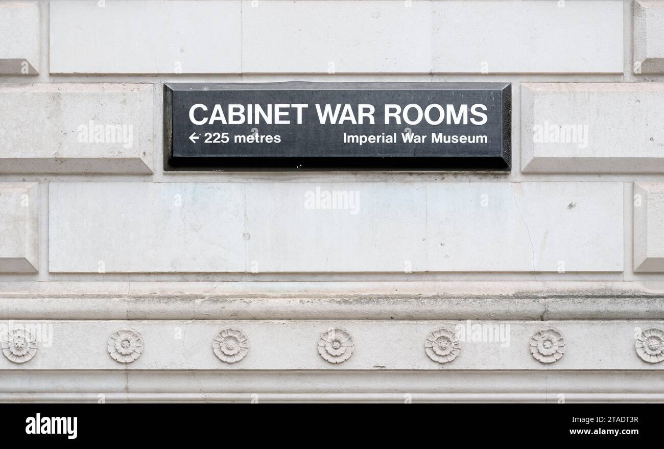 Sign for Cabinet War Rooms and Imperial War Museum, Whitehall, London, England. Stock Photo