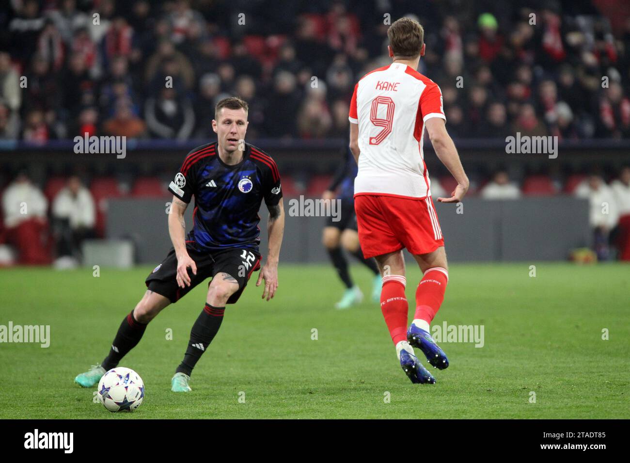 Munich, Germany. 29th Nov, 2023. MUNICH, Germany 29. November 2023; #12 Lukas Lerager vs Harry KANE during the football Champions League Match between Fc Bayern and F.C. COPENHAGEN in Munich at the Allianz Arena on Wednesday 29 November. - picture is for press use; photo by Arthur THILL/ATP images (THILL Arthur/ATP/SPP) Credit: SPP Sport Press Photo. /Alamy Live News Stock Photo
