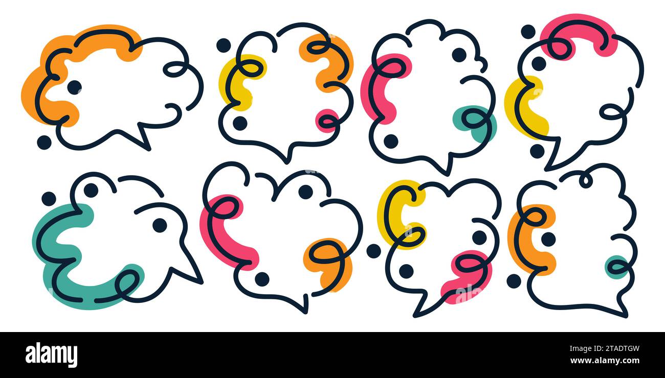Colorful Speech Bubble Set with Hand Drawing Style. Chat Icon with Comic Style Stock Vector