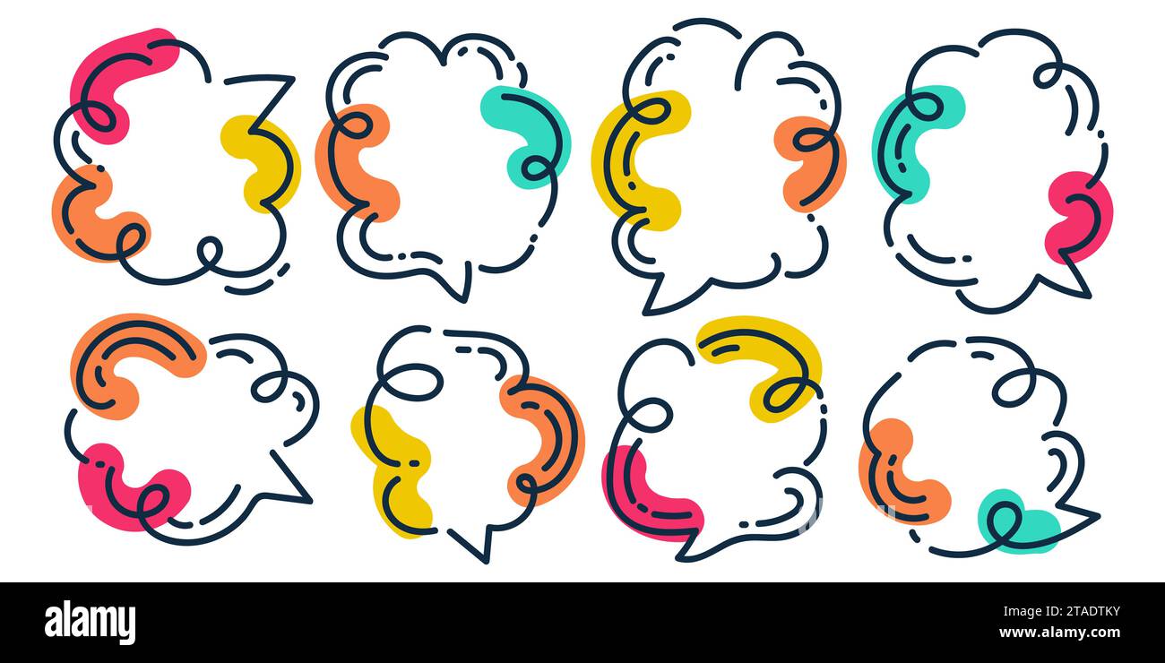 Colorful Speech Bubble Set with Hand Drawing Style. Chat Icon with Comic Style Stock Vector