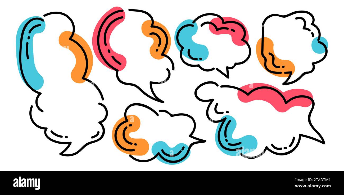 Colorful Speech Bubble Set with Hand Drawing Style. Chat Icon Stock Vector