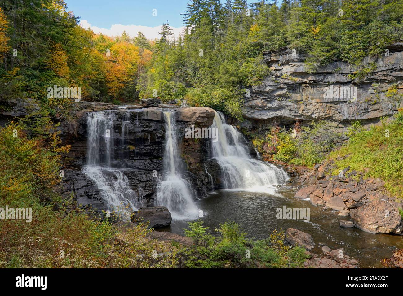Blackwater Falls Surrounded by Autumn Color Stock Photo