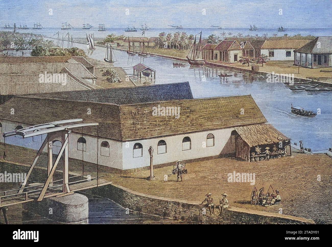 Kanal und Hafen von Batavia, heute Djakarta, Jakarta, Indonesien, um 1885, Historisch, digital restaurierte Reproduktion von einer Vorlage aus dem 19. Jahrhundert  /  Canal and harbour of Batavia, today Djakarta, Jakarta, Indonesia, around 1885, Historical, digitally restored reproduction from a 19th century original Stock Photo