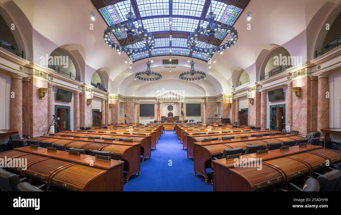 House of Representatives Chamber in the Kentucky State Capitol building at 700 Capital Avenue in Frankfort, Kentucky Stock Photo