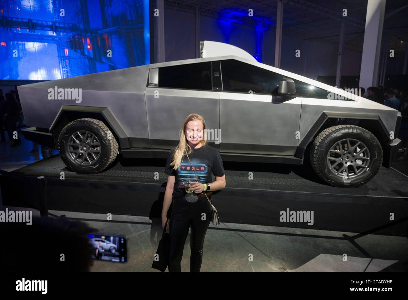 April 7, 2022, Austin, TX, United States Tesla enthusiasts view a pre