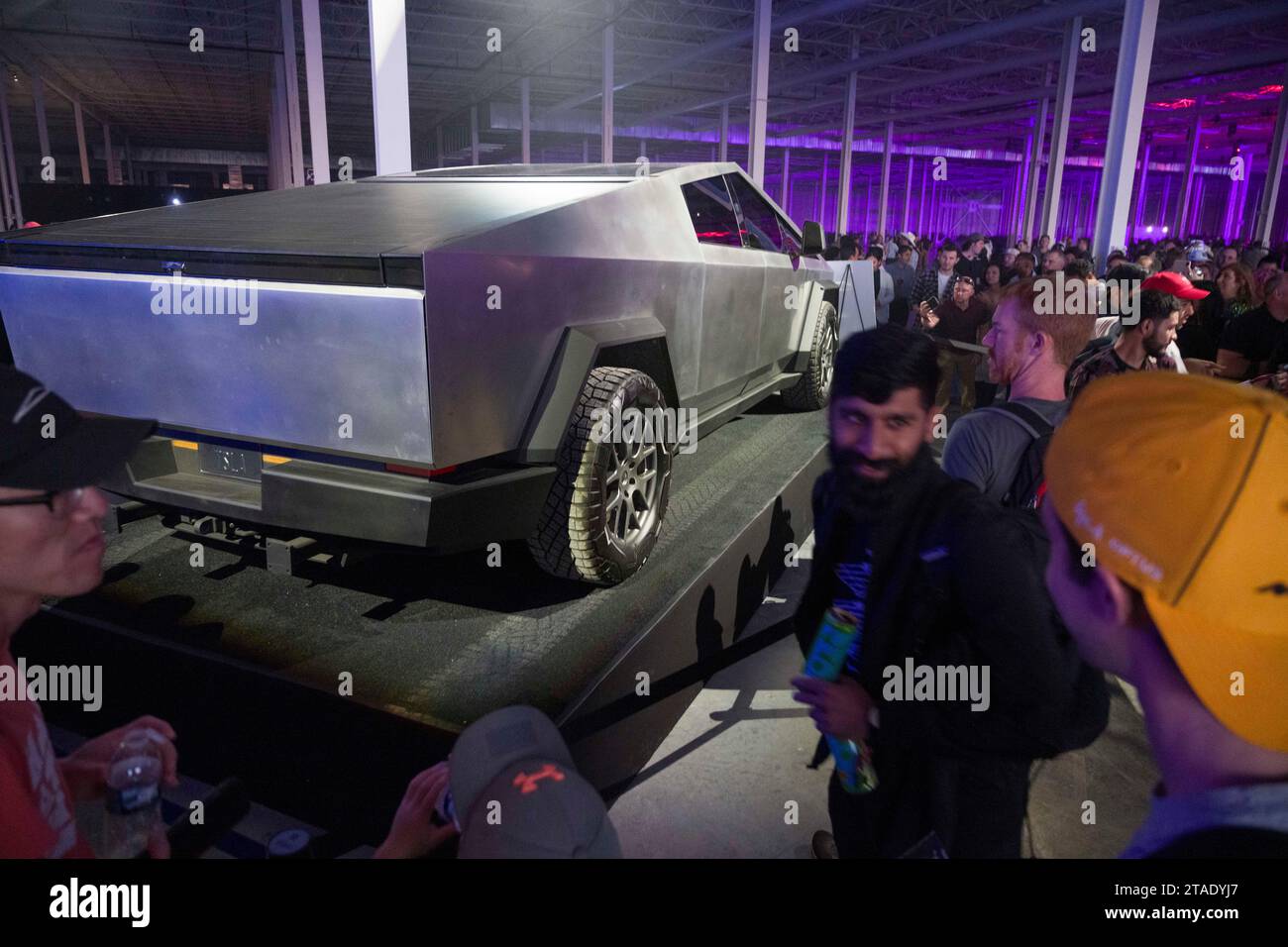 April 7, 2022, Austin, TX, United States Tesla enthusiasts view a pre