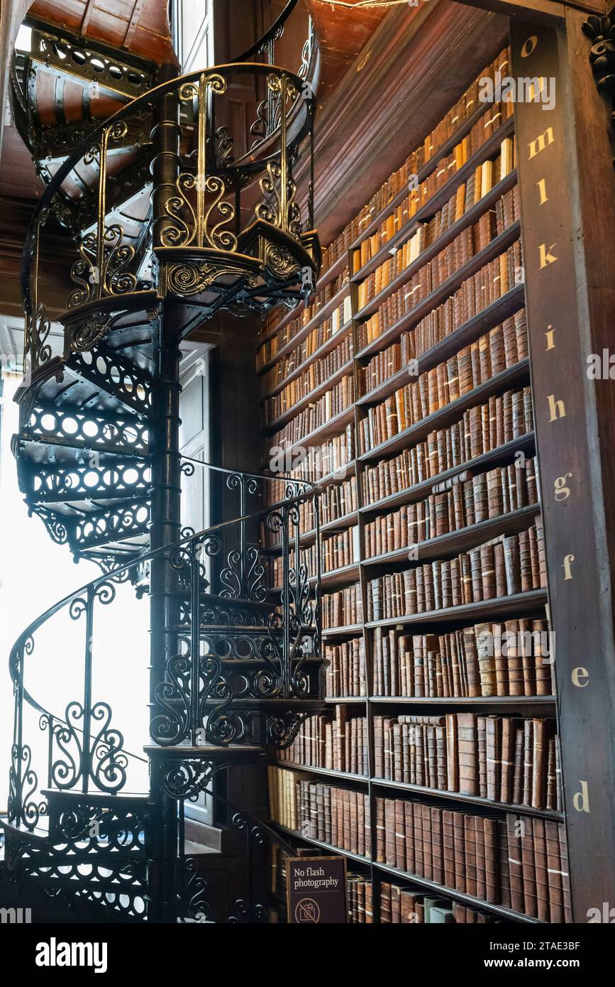 Republic of Ireland, County Dublin, Dublin, Trinity College Library, wrought iron staircase Stock Photo