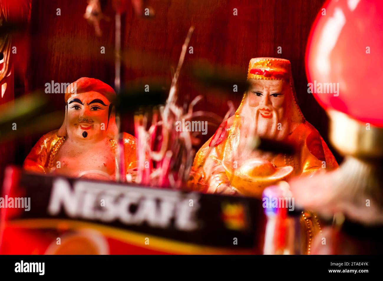 Altar details at a fortune tellers on the outskirts of Hanoi, Vietnam
