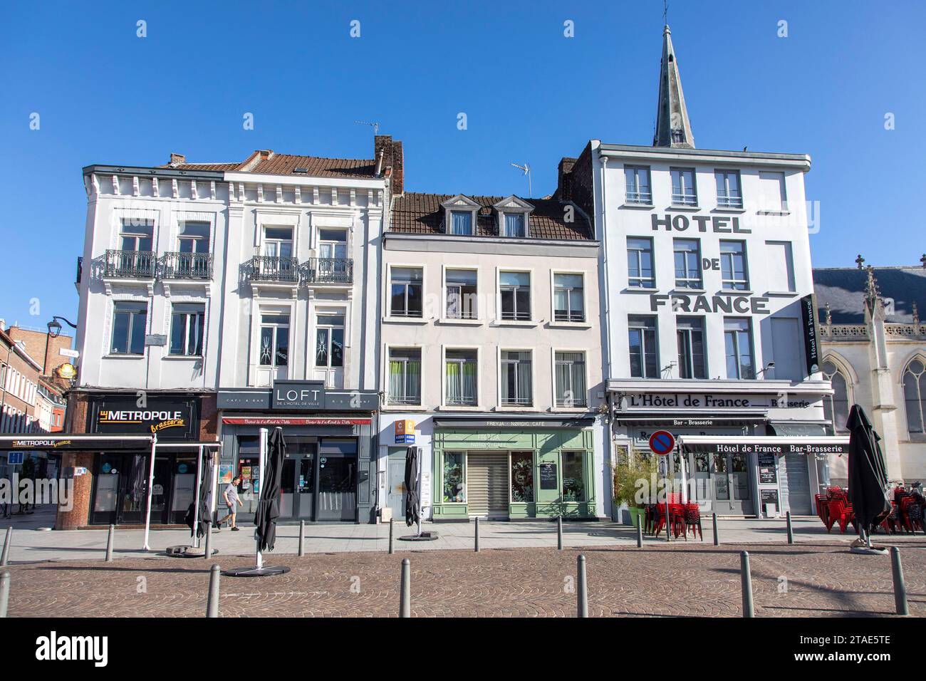 France, Nord, Roubaix, Grand-Place, terrace of the Hôtel de France Stock Photo