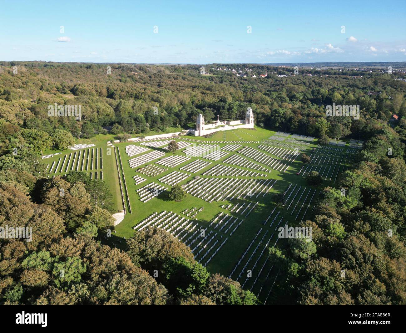France, Pas de Calais, Etaples sur mer, british military cemetery from World War I (aerial view) Stock Photo