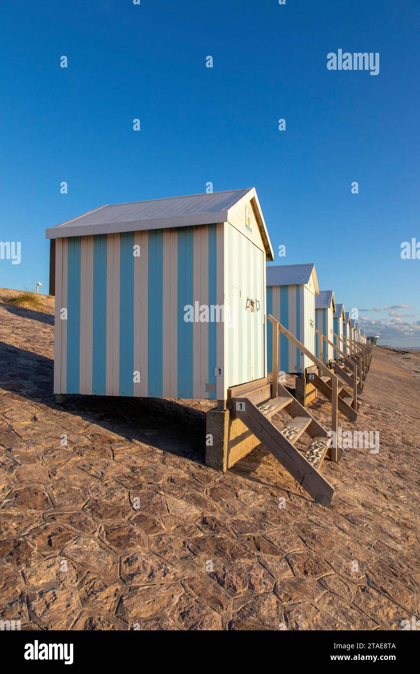 France, Pas de Calais, Hardelot, beach huts also known cabins Stock Photo