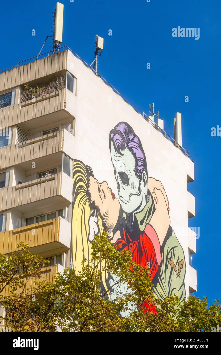 France, Paris, mural on a building facade entitled Love won't terar us apart by the artist Dface place Pinel Stock Photo