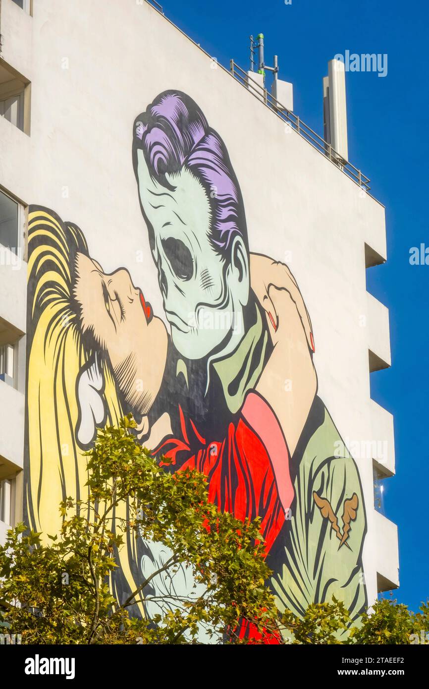 France, Paris, mural on a building facade entitled Love won't tear us appart by the artist Dface place Pinel Stock Photo