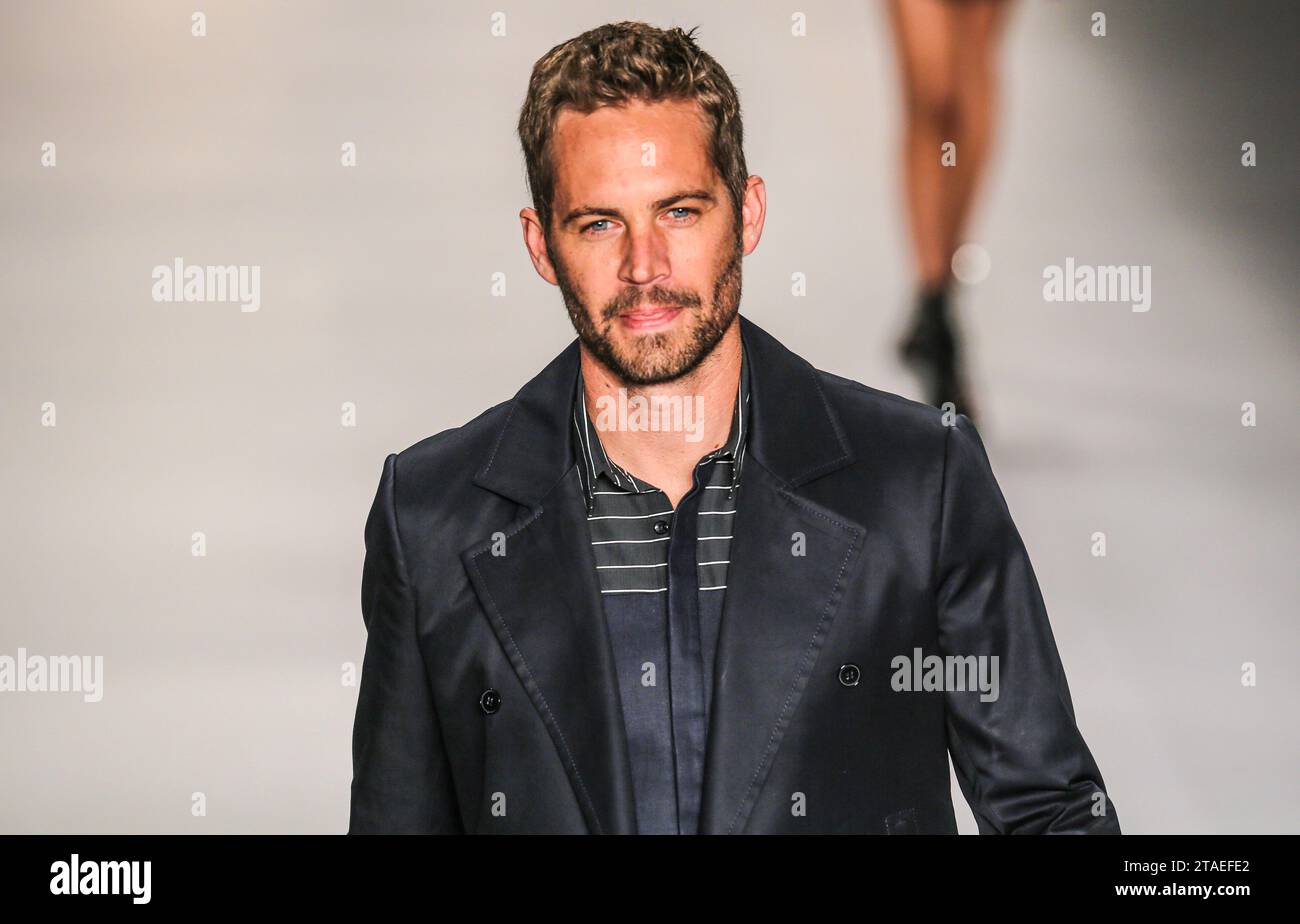 New York City, NY, USA. 21st Mar, 2013. ATTENTION EDITOR - FILE PHOTO FROM 03/21/2013 - SÃƒO PAULO, SP, 03/21/2013 - SÃƒO PAULO FASHION WEEK - PAUL WALKER -.Ten years since the death of North American actor Paul Walker this Thursday, November 30, 2023 in file photo the actor Paul Walker during the Colcci Spring-Summer 2013/14 collection fashion show at SÃ£o Paulo Fashion Week (SPFW) in Ibirapuera Biennial Pavilion in the southern region of the city of SÃ£o Paulo on March 21, 2013. (Credit Image: © William Volcov/ZUMA Press Wire) EDITORIAL USAGE ONLY! Not for Commercial USA Stock Photo