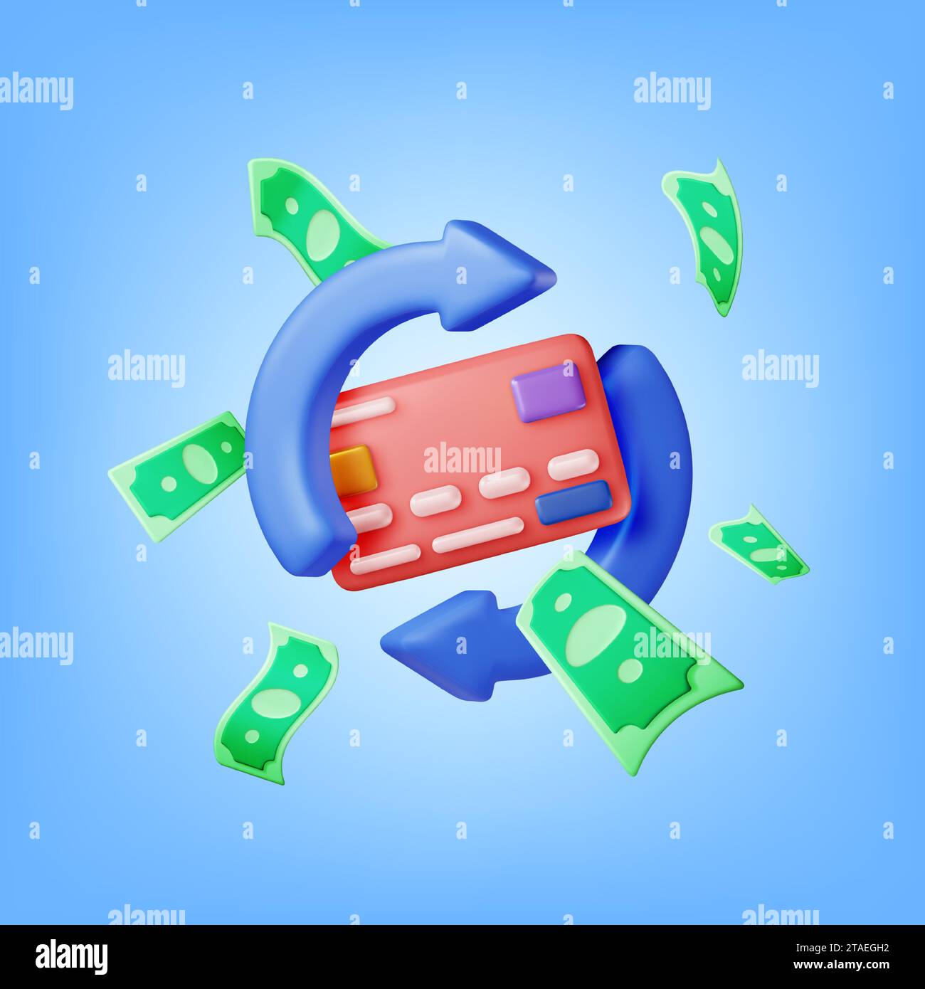 3D Round Arrow with Bank Card and Dollars Stock Vector