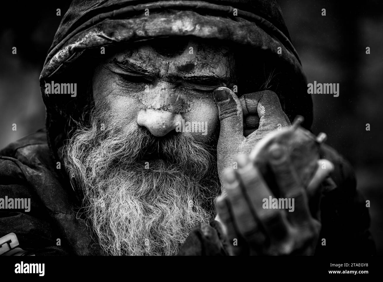Kathmandu, Nepal- April 20,2019 : Sadhu-Indian Holy man sitting in the temple. In Hinduism, Sadhu is a common term for a mystic, an ascetic. Stock Photo