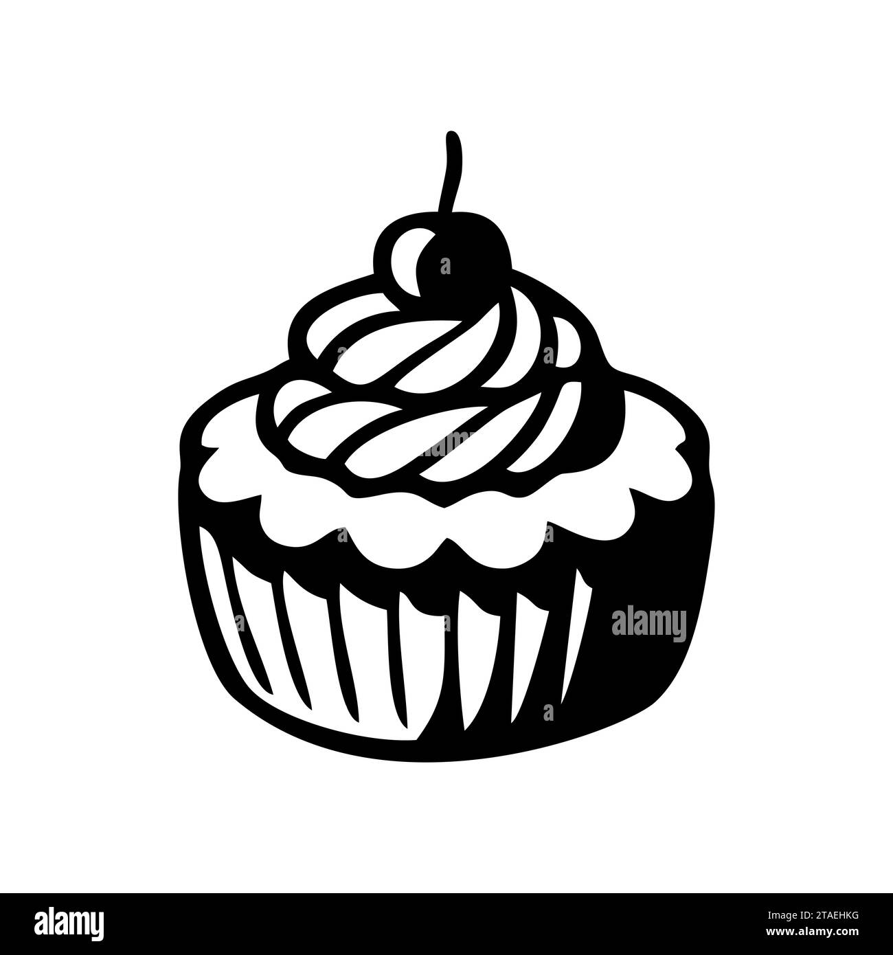 Cupcake dessert black icon, sweet food. Simple delicious symbol. Sweet birthday cake, Bakery cake isolated on white. Vector illustration. Stock Vector