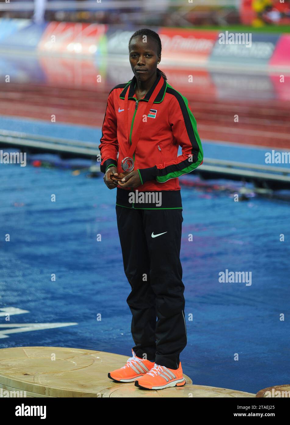 Janet Kisa of Kenya silver medal ceremony at the women’s 5000m at the Commonwealth Games, Glasgow, Scotland UK on the 27th Jul-2nd Aug 2014. Photo by Stock Photo