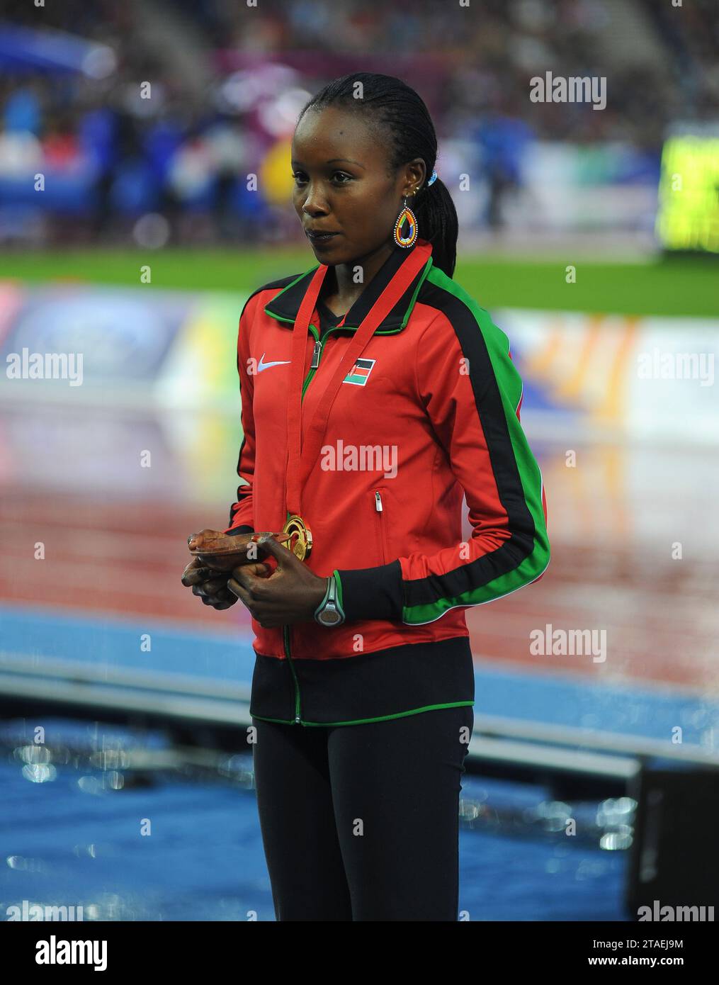 Mercy Cherono of Kenya gold medal ceremony at the women’s 5000m at the Commonwealth Games, Glasgow, Scotland UK on the 27th Jul-2nd Aug 2014. Photo by Stock Photo