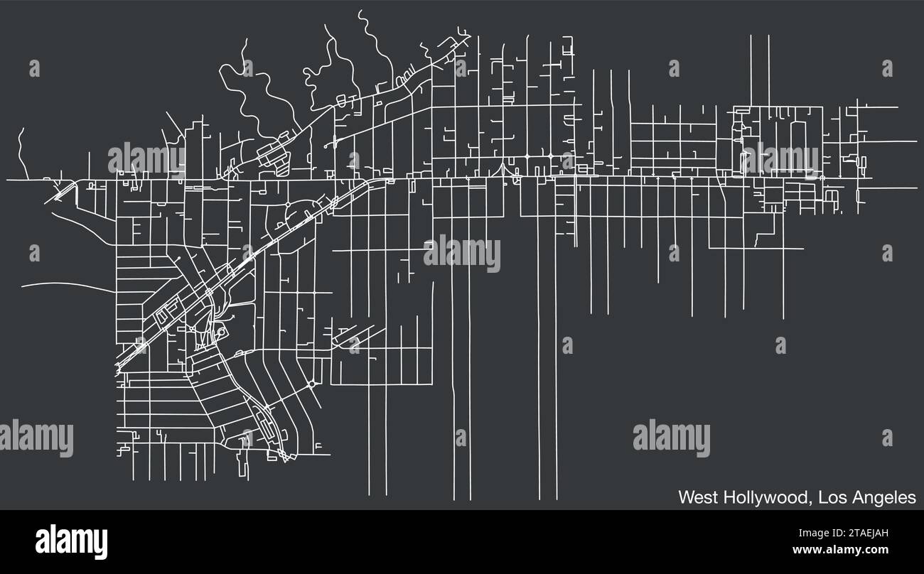 Street roads map of the CITY OF WEST HOLLYWOOD, LOS ANGELES CITY COUNCIL Stock Vector Image