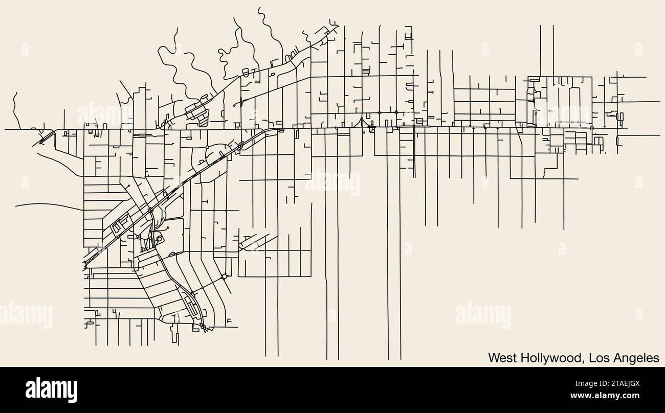 Street roads map of the CITY OF WEST HOLLYWOOD, LOS ANGELES CITY COUNCIL Stock Vector Image