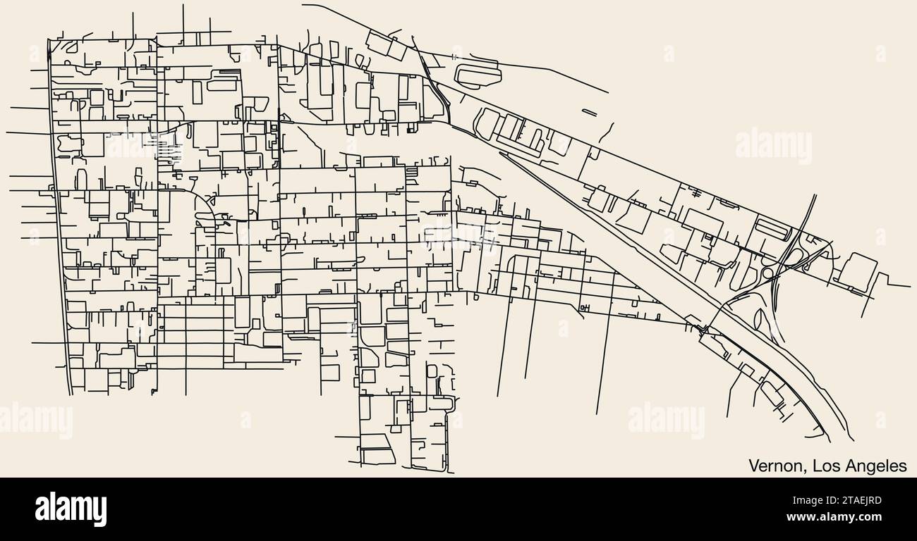 Street roads map of the CITY OF VERNON, LOS ANGELES CITY COUNCIL Stock
