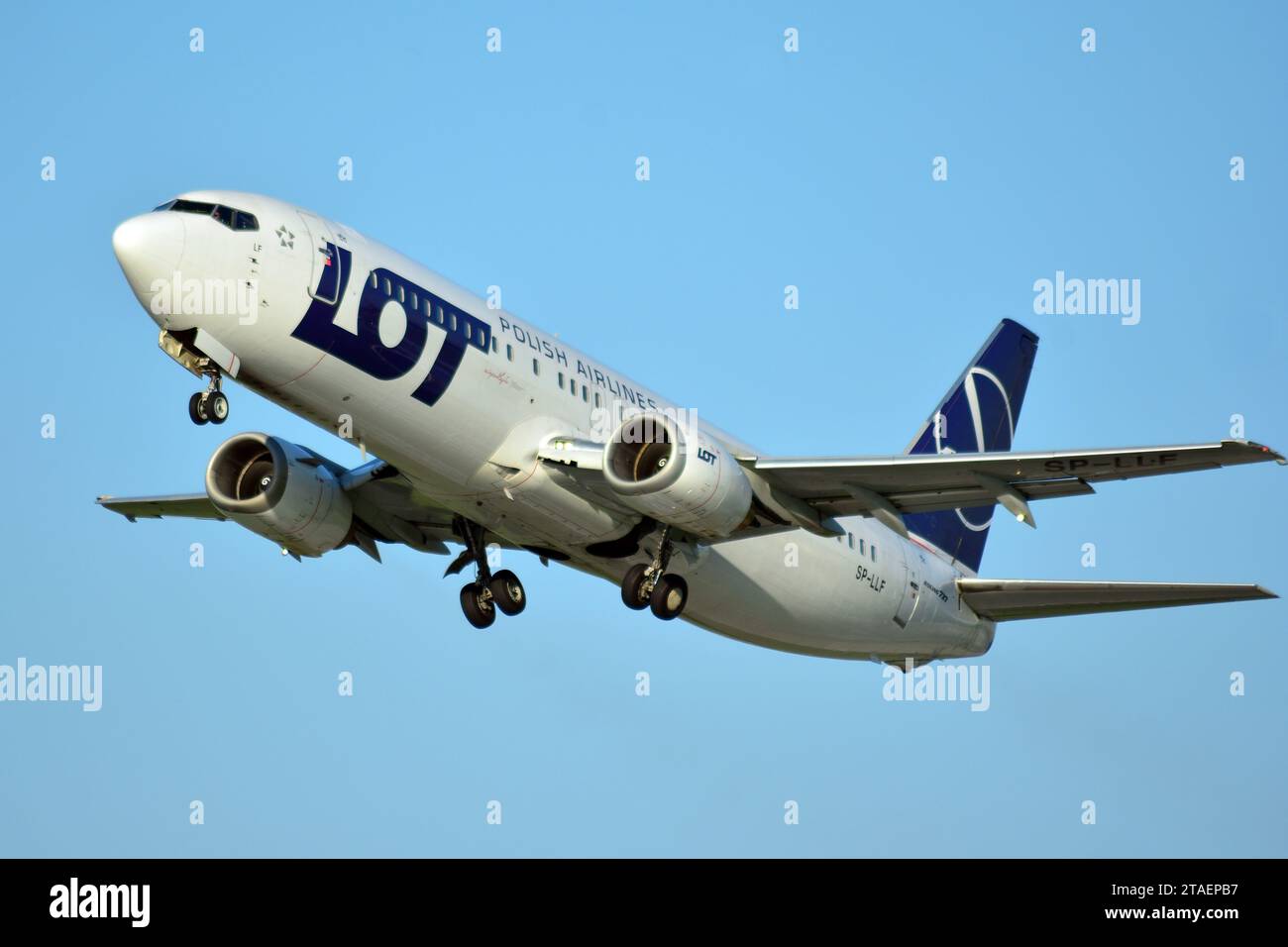 Warsaw Poland. July 6, 2018. The plane takes off from the runway of the Warsaw airport Stock Photo