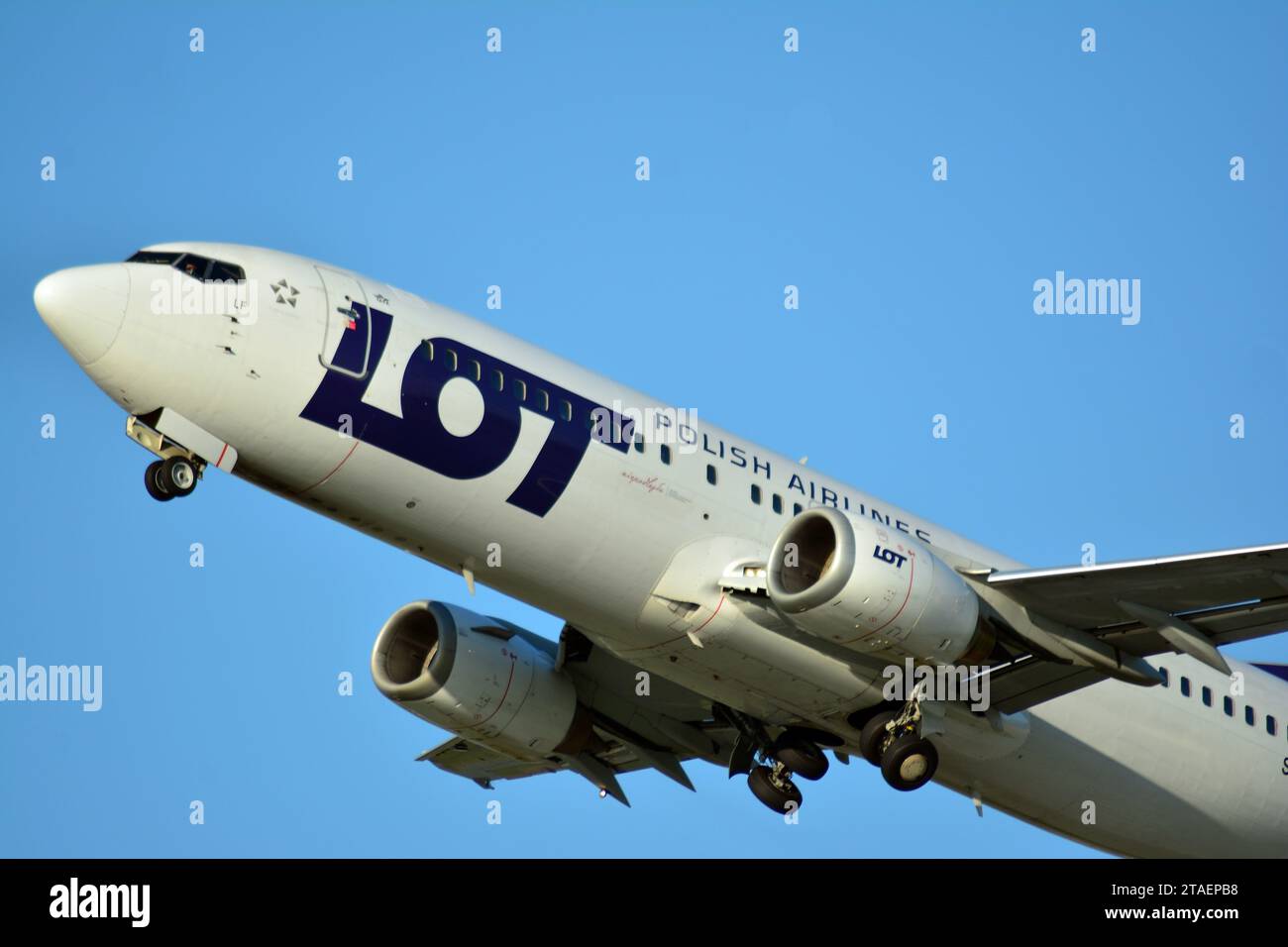 Warsaw Poland. July 6, 2018. The plane takes off from the runway of the Warsaw airport Stock Photo