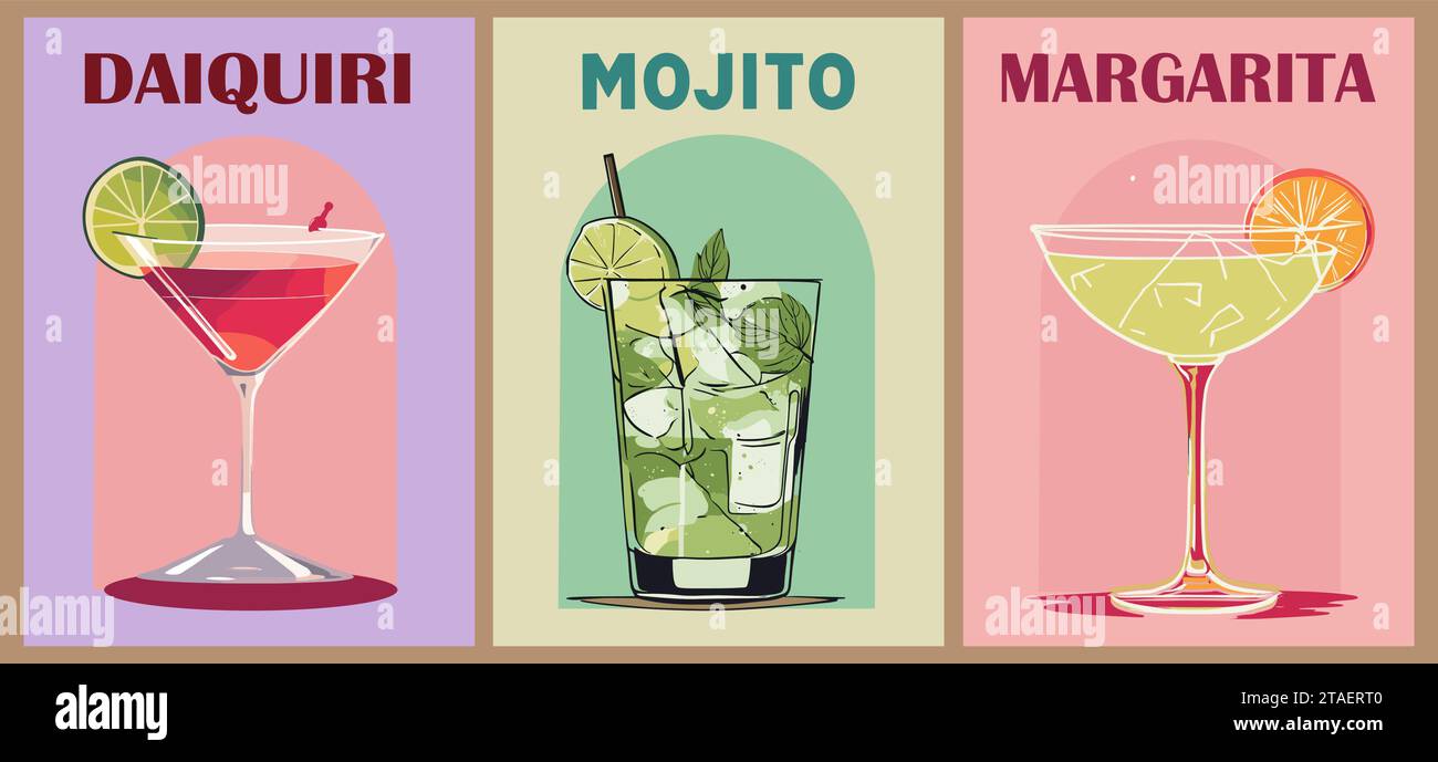 Cocktails retro poster wall art vector set Stock Vector Image & Art Alamy