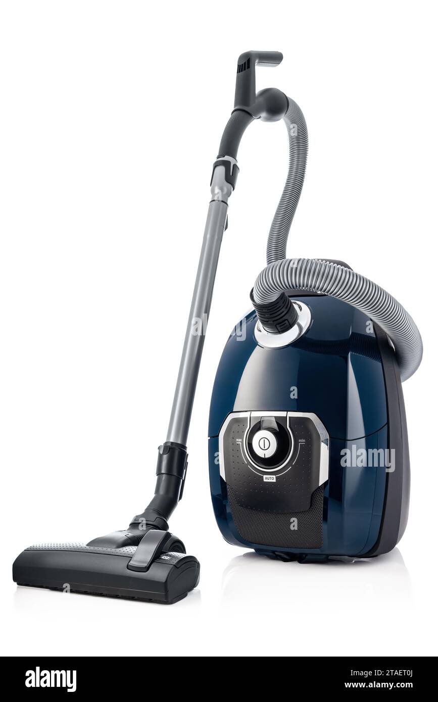 Vacuum cleaner for house cleaning services isolated on the white background, clean sweeper for floor and carpet. Stock Photo