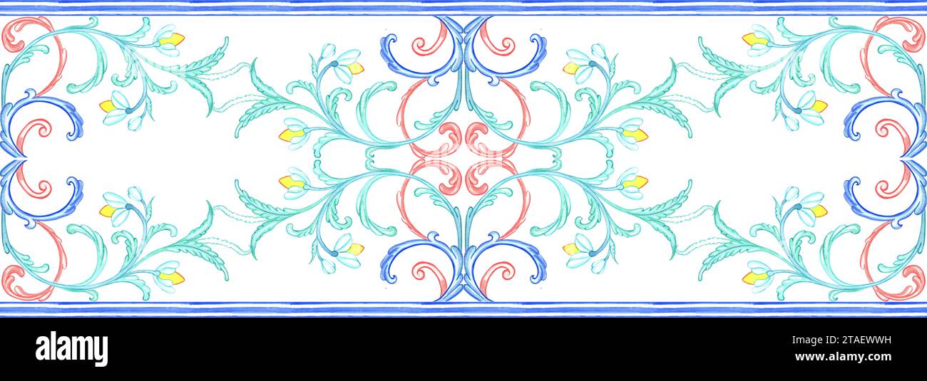 Horizontal seamless ceramic traditional tiles. Italian retro pattern in ...