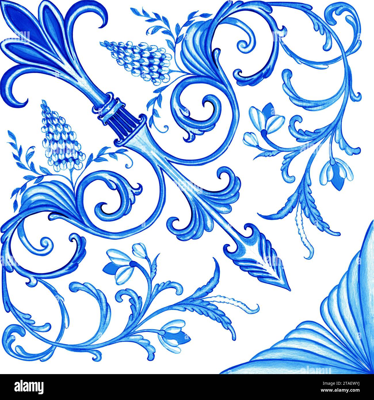 Ceramic tile design in blue colors. Sicilian seamless ornament. Baroque ...