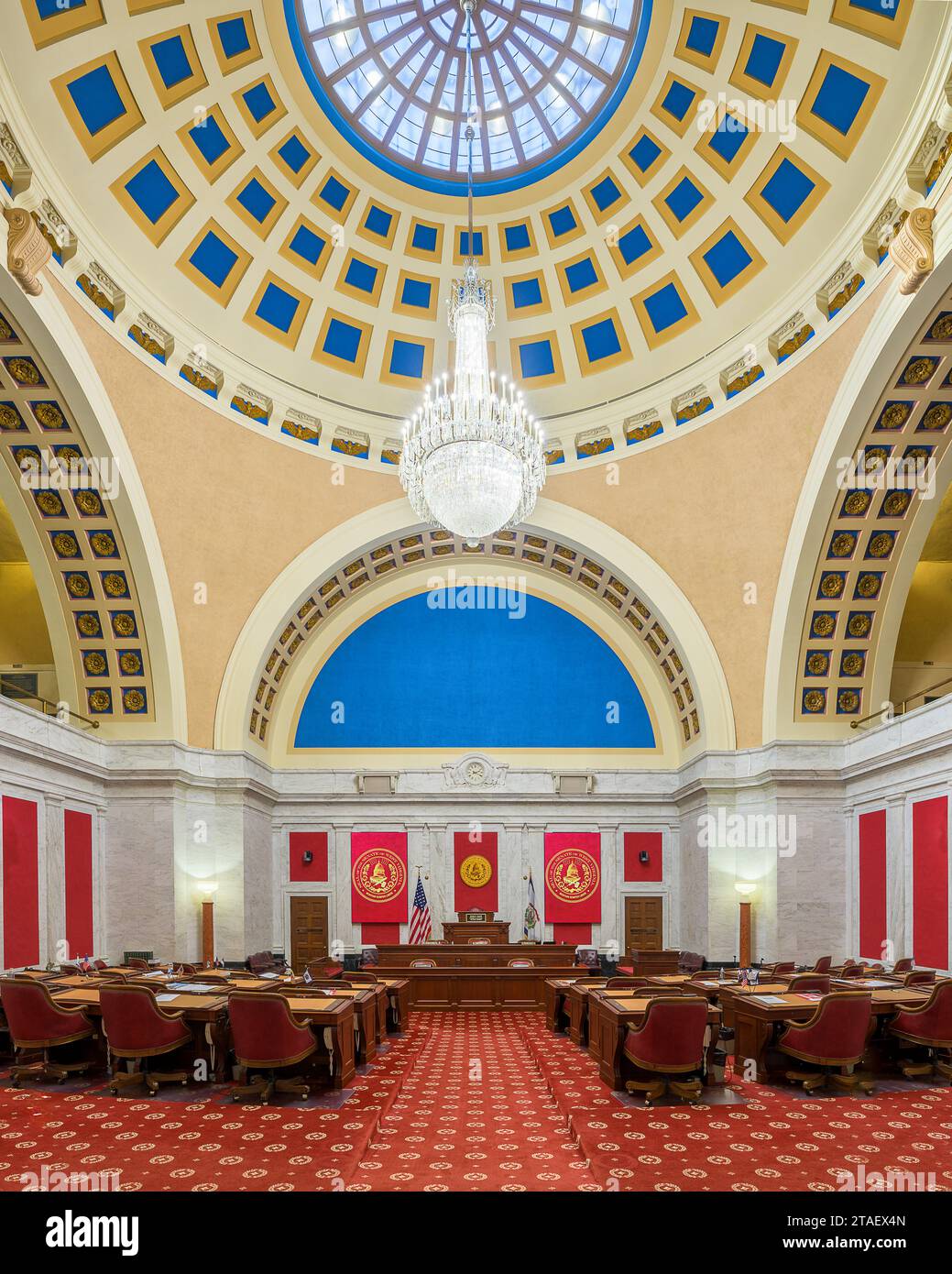 Senate chamber of the West Virginia State Capitol building at 1900 Kanawha Blvd E in Charleston, West Virginia Stock Photo