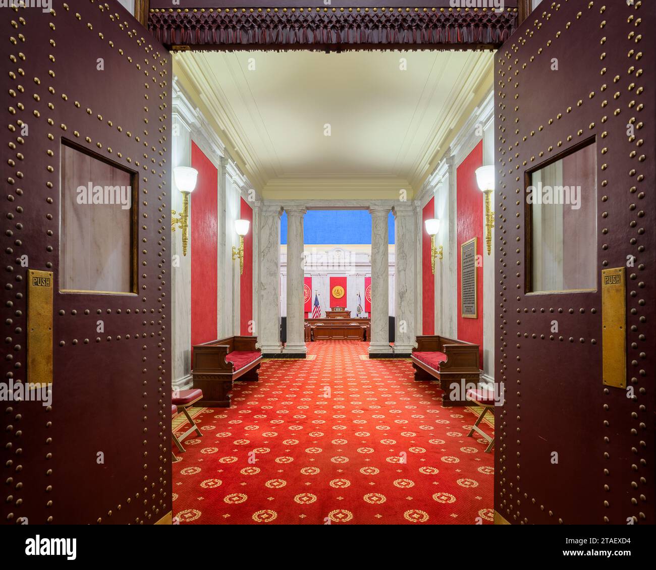 Entrance to the Senate chamber of the West Virginia State Capitol building at 1900 Kanawha Blvd E in Charleston, West Virginia Stock Photo