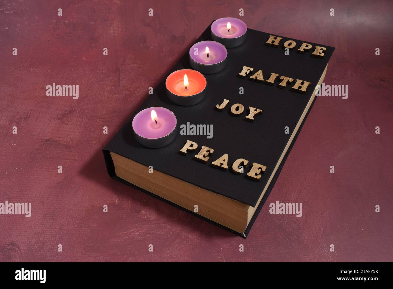 Holy bible, advent candles. Advent concept Stock Photo Alamy