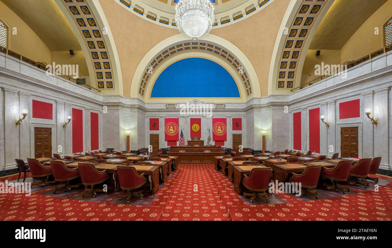 Senate chamber of the West Virginia State Capitol building at 1900 Kanawha Blvd E in Charleston, West Virginia Stock Photo