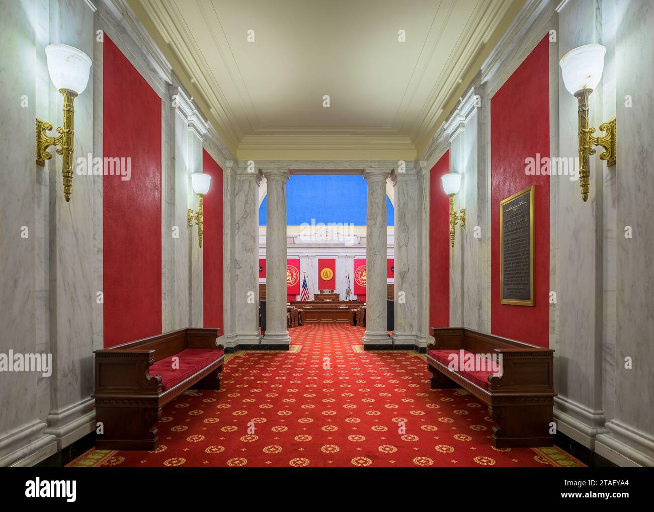 Entrance to the Senate chamber of the West Virginia State Capitol building at 1900 Kanawha Blvd E in Charleston, West Virginia Stock Photo