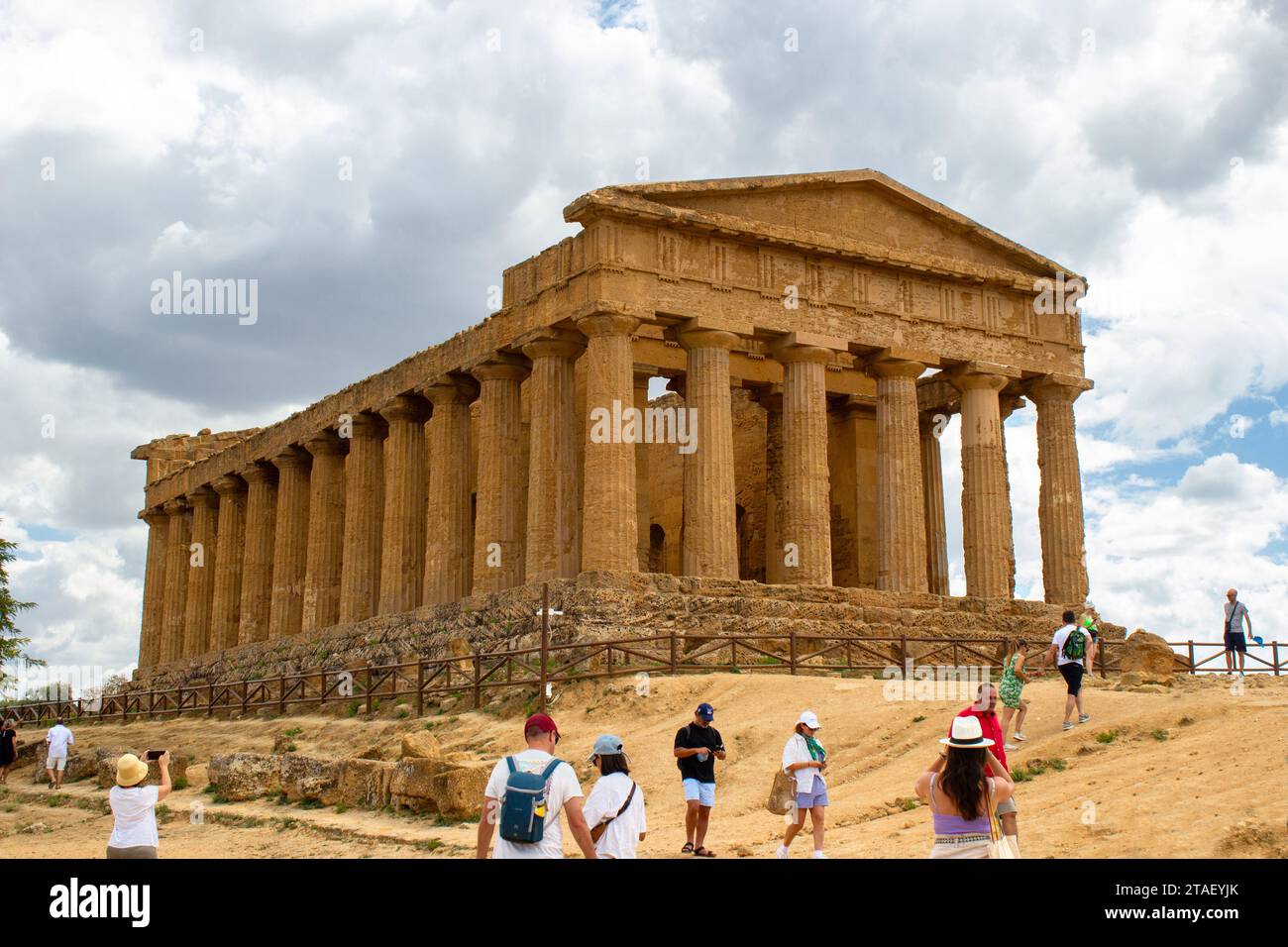 Daytime images of the Valley of the Temples in Agrigento, Sicily. Sunny day with clouds at noon. Greek archeological architecture Stock Photo