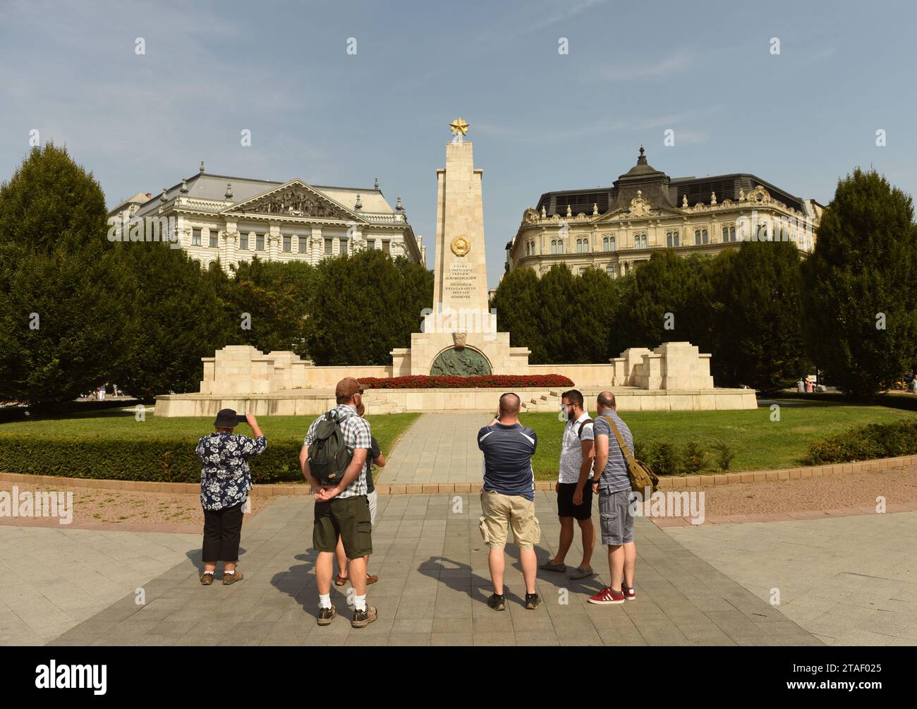 Budapest, Hungary - August 30, 2018:  People near the Soviet War Memorial in Budapest, Hungary Stock Photo