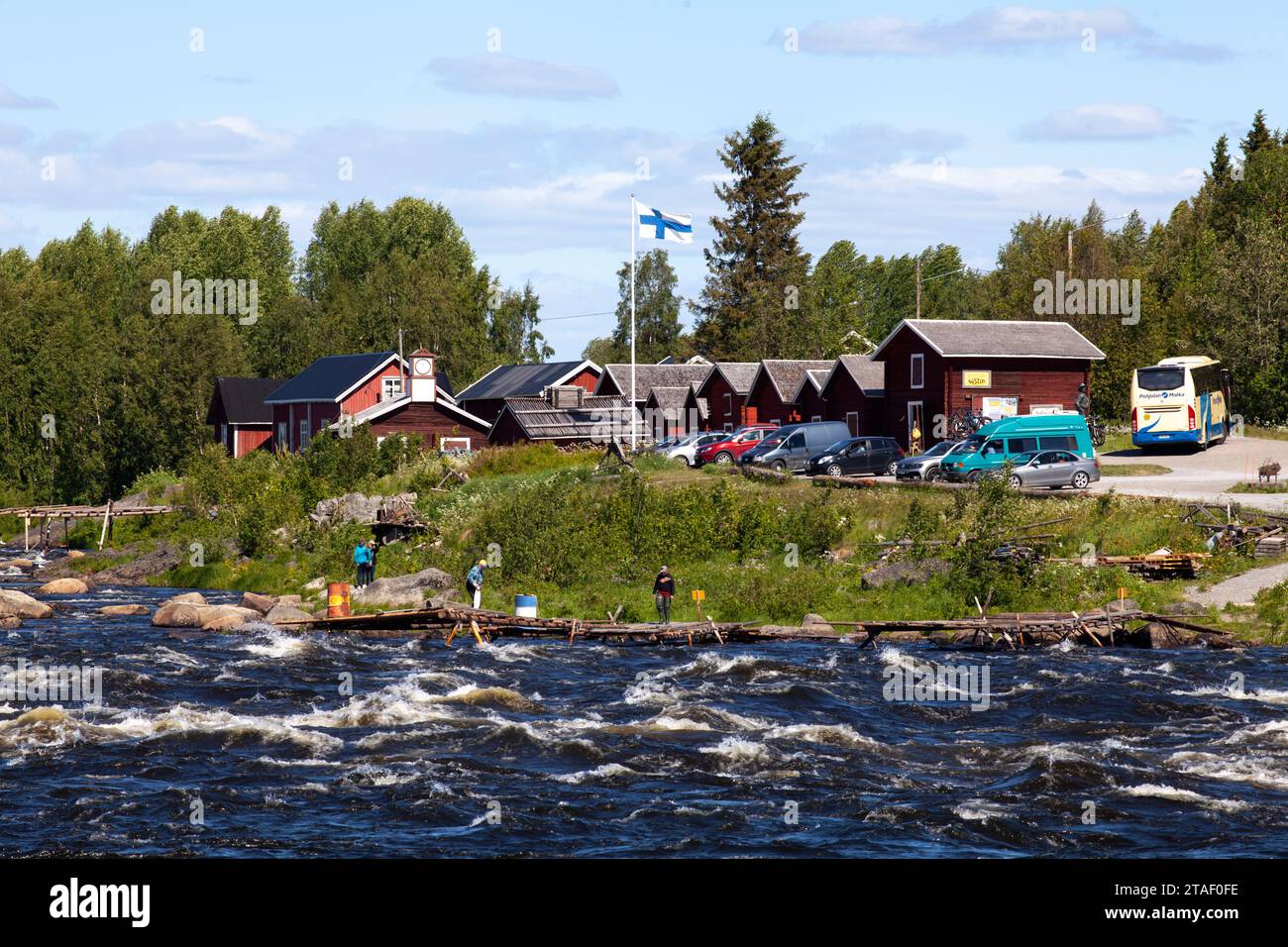 KUKKOLAFORSEN, FINLAND ON JUNE 27, 2018. View of the river and the Finnish village Kukkola. Unidentified people. Editorial use. Stock Photo