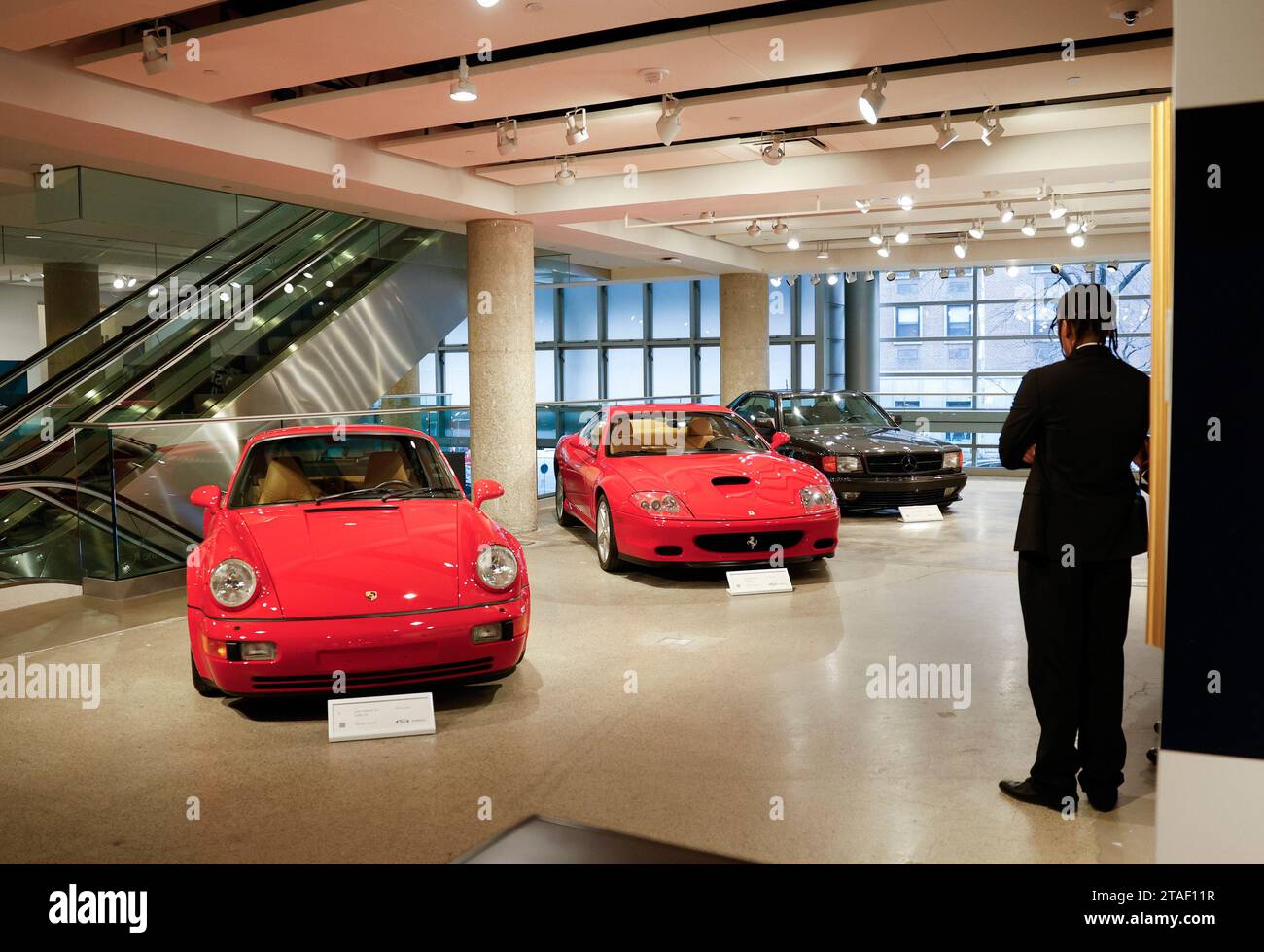 New York, United States. 30th Nov, 2023. A 2002 Ferrari 575M Maranello and other luxury cars are on display as some of the many highlights from Sotheby's Luxury Sales at Sotheby's in New York City on Thursday, November 30, 2023. Photo by John Angelillo/UPI Credit: UPI/Alamy Live News Stock Photo