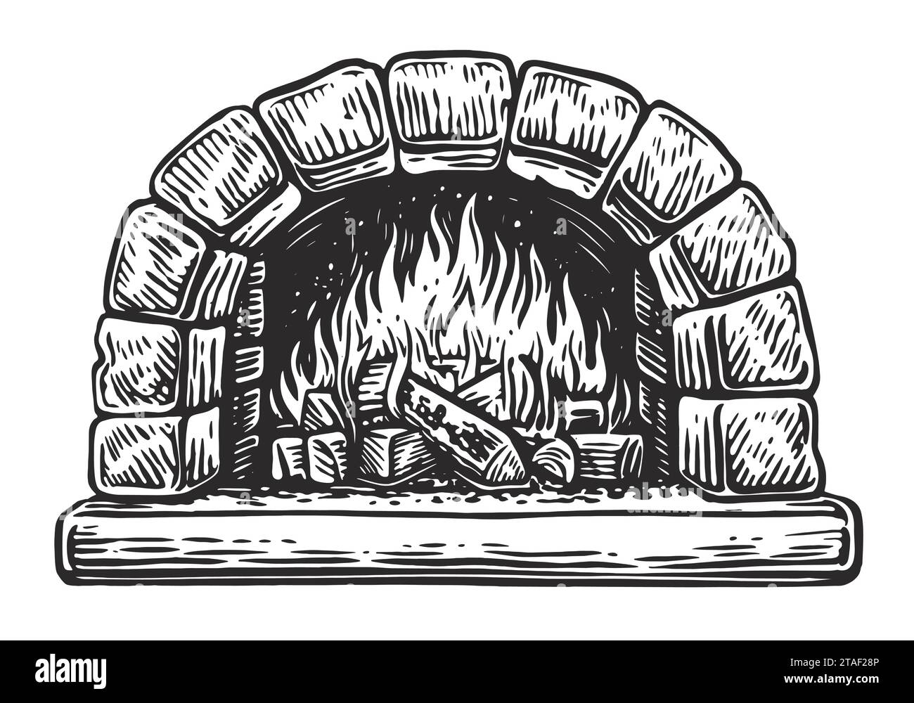 Oven for cooking and baking. Burning wood, firewood in a stone