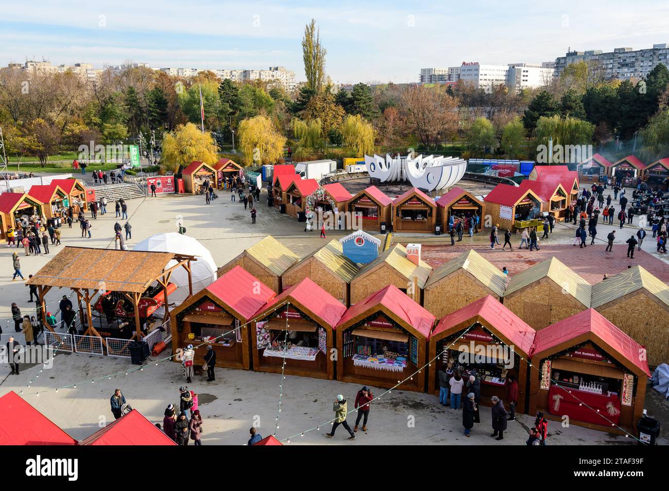 Bucharest, Romania, 30 November 2023 Vivid colorful houses with