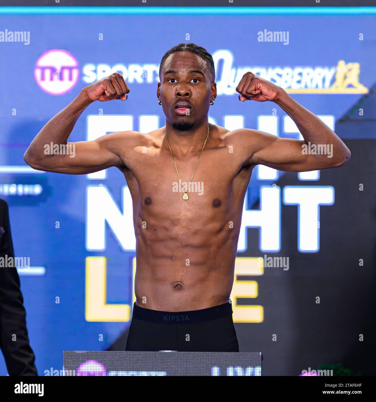 LONDON, UNITED KINGDOM. 30 Nov, 2023. Jin Caicedo during Queensberry Show Official Weigh-In at Hyatt Stratford on Thursday, November 30, 2023 in LONDON, ENGLAND. Credit: Taka G Wu/Alamy Live News Stock Photo