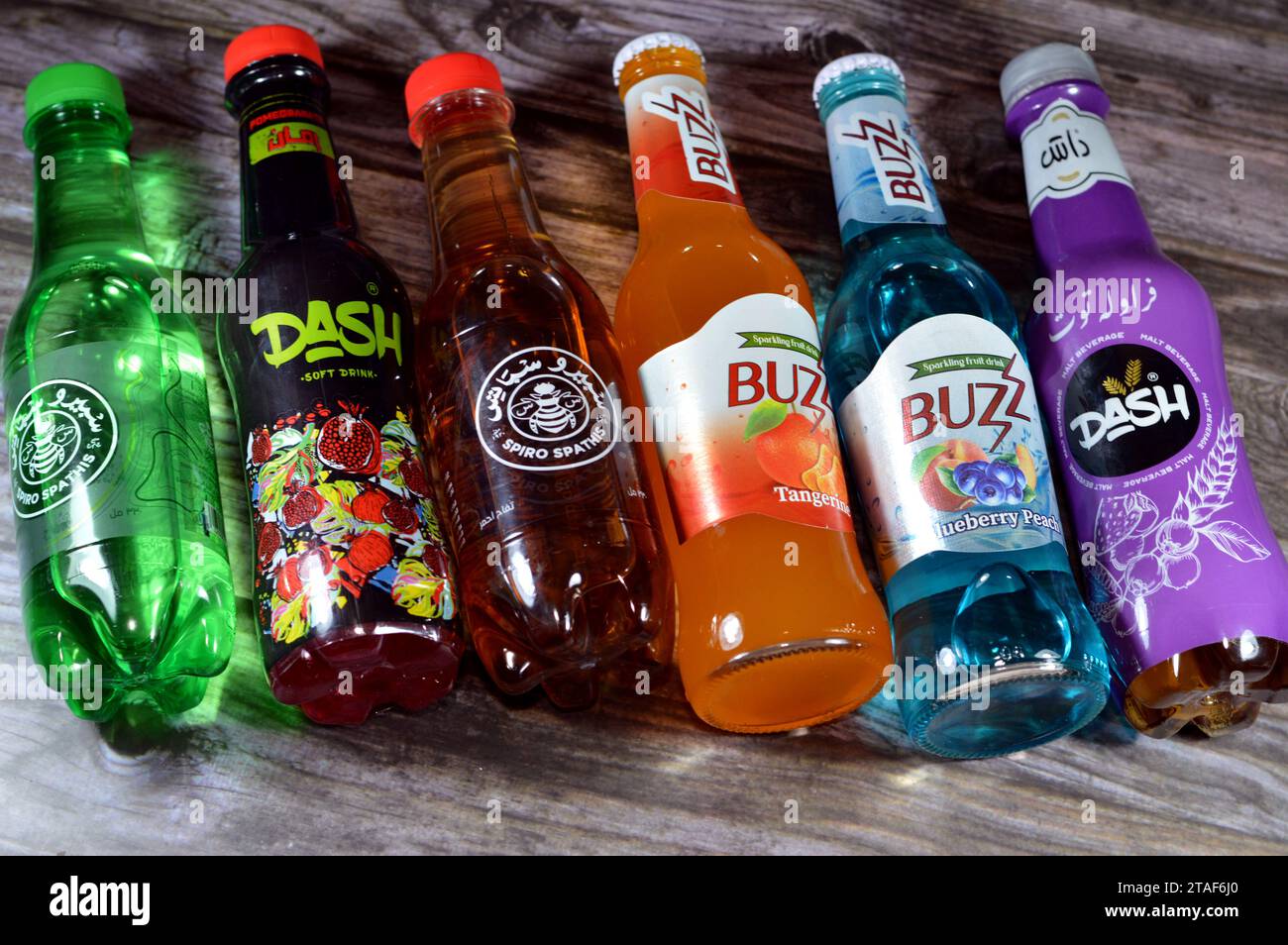 Cairo, Egypt, November 24 2023 variety of soft soda drinks of different types and flavors from