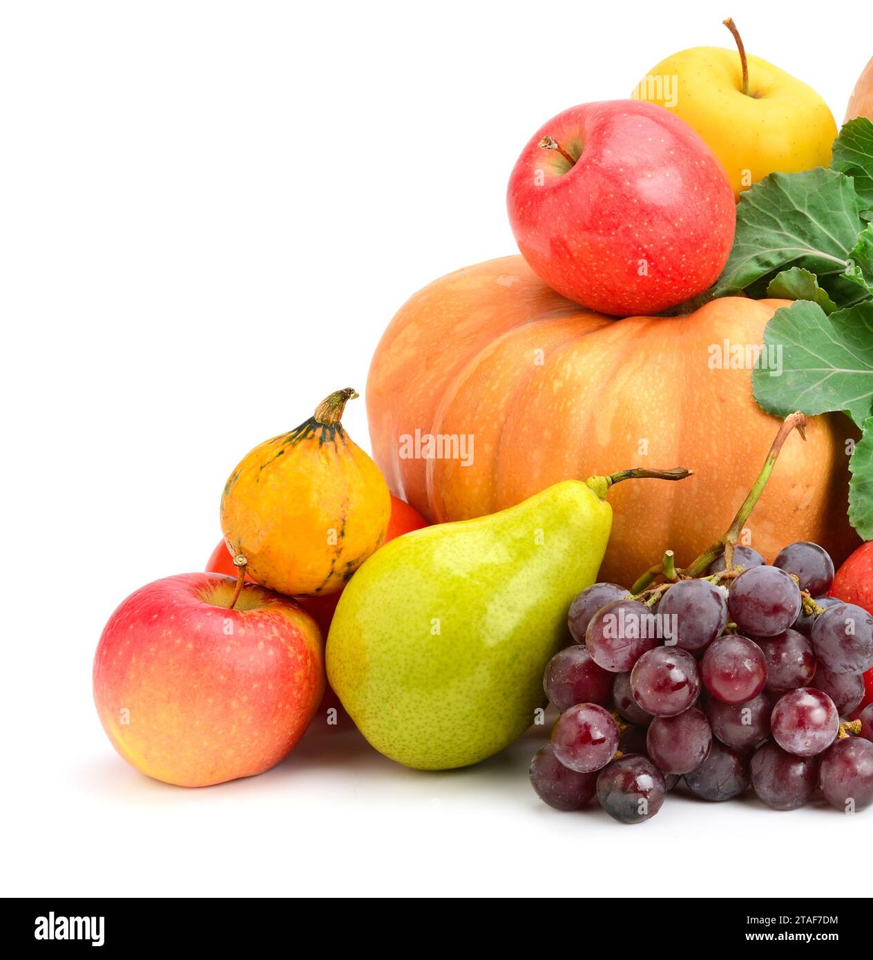 Collection fruit and vegetables isolated on white Stock Photo